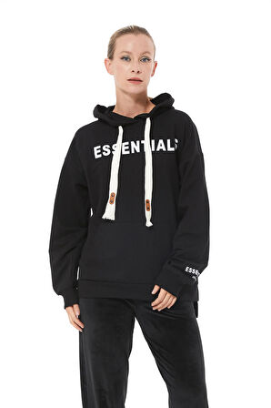 Go Veform Kapüşonlu Kanguru Cep Kadın Sweatshirt Siyah ZN5028