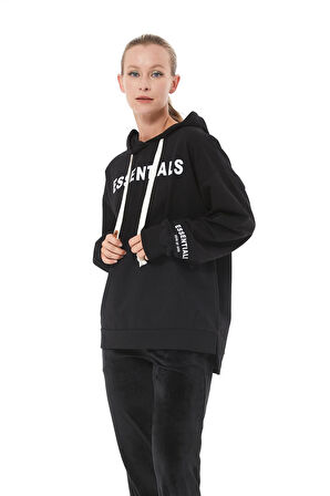 Go Veform Kapüşonlu Kanguru Cep Kadın Sweatshirt Siyah ZN5028