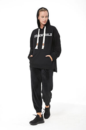 Go Veform Kapüşonlu Kanguru Cep Kadın Sweatshirt Siyah ZN5028