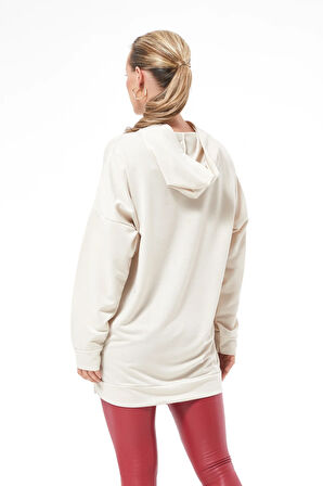 Go Veform Kapüşonlu Oversize Kadın Sweatshirt Bej ZN5029
