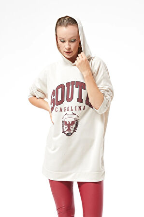 Go Veform Kapüşonlu Oversize Kadın Sweatshirt Bej ZN5029