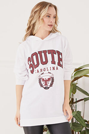 Go Veform Kapüşonlu Oversize Kadın Sweatshirt Beyaz ZN5029