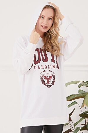 Go Veform Kapüşonlu Oversize Kadın Sweatshirt Beyaz ZN5029
