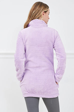 Go Veform Peluş Fermuarlı Kadın Uzun Sweatshirt Lila ZN5038