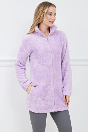 Go Veform Peluş Fermuarlı Kadın Uzun Sweatshirt Lila ZN5038
