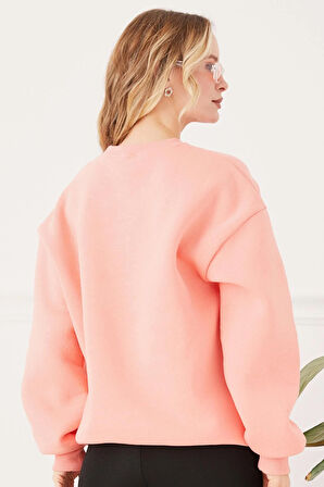 Go Veform Kadın California Baskılı Üç İplik Sweatshirt  Yavruağzı ZN5053