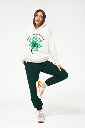 Go Veform Kadın Çiçek Desenli Kapüşonlu Sweatshirt Ekru ZN5059