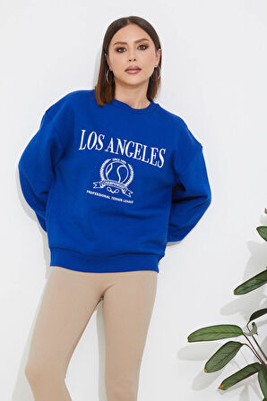 Go Veform Kadın Los Angeles Baskı Sweatshirt Saks ZN5097