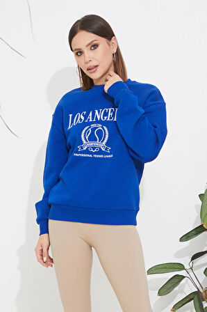 Go Veform Kadın Los Angeles Baskı Sweatshirt Saks ZN5097