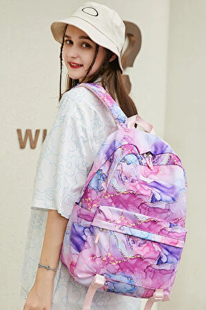 Kız Çocuk 2 li Okul Çanta Seti Beslenme Çantası + Laptop Bölmeli Sırt Çantası Fuşya OSÇ2205-2