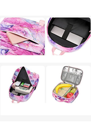 Kız Çocuk 2 li Okul Çanta Seti Beslenme Çantası + Laptop Bölmeli Sırt Çantası Fuşya OSÇ2205-2