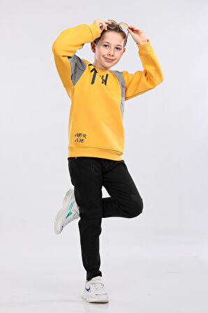 Erkek Çocuk Üç İp Kot Detaylı Sweatshirt Hardal MRN7001