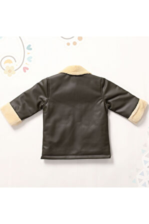Kız Bebek ve Çocuk İçi ve Yakası Kürklü Deri Mont HakiAVM2103