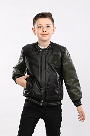 Erkek Bebek ve Çocuk A Takımı Suni Deri Mont Haki AVM2112