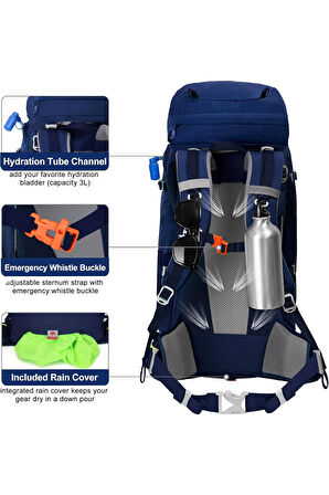 Outdoor Kamp ve Yürüyüş Sırt Çantası (45+5  Litre Kapasiteli) Lacivert 8814