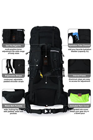 Profesyonel Outdoor Dağcılık, Kamp ve Yürüyüş Sırt Çantası (65+5  Litre) Yeşil 8921