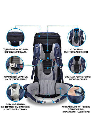 Profesyonel Outdoor Dağcılık, Kamp ve Yürüyüş Sırt Çantası (60  Litre) Turkuaz 8125