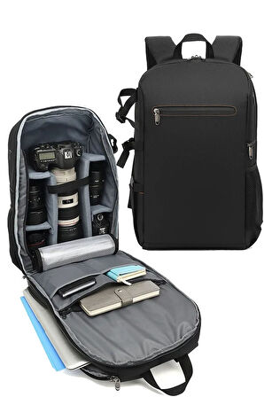DSLR Çok Bölmeli Fotoğraf Makinası ve Laptop Sırt Çantası Gri 5080-1