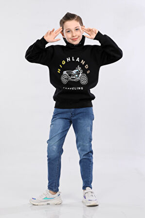 Degaje Yaka 3 İp Kışlık Erkek Çocuk Kalın Sweatshirt Lacivert MRN7021