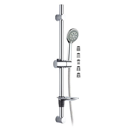 Şampuanlıklı Sürgülü Duş Seti + Ø22Mm Krom Kaplı + 5 Fonksiyonlu