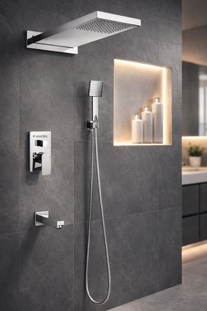 Ankastre Duş Seti 3 Yönlü Yağmur Panel 550x220 mm SUS 304 – Paslanmaz Pirinç Krom Kaplama