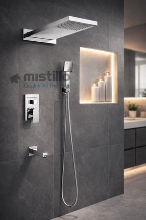 Ankastre Duş Seti 3 Yönlü Yağmur Panel 550x220 mm SUS 304 – Paslanmaz Pirinç Krom Kaplama