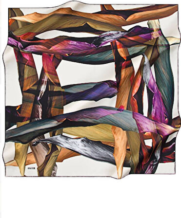 Aker Nostalji Sura Saf İpek Eşarp 6812701 - 312  Yeşil Kahverengi Pastel Desen