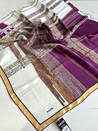 Aker Sura İpek Eşarp 42604  Mor Karışık Desen 