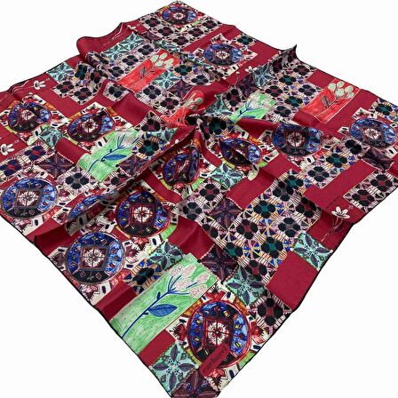 Cacharel Bordo Etnik Desen Tivil İpek Eşarp 7204313-915