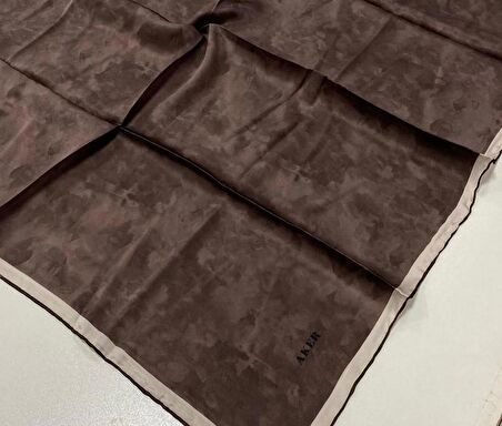 Aker Koyu Kahve Bulut Desen Saten İpek Eşarp 7208701-339