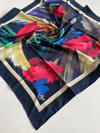 Aker Polyester Eşarp 51815 Lacivert Karışık Desen