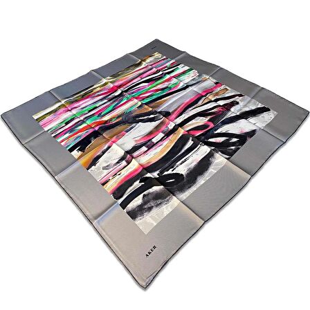 Aker Gri Karma Desen Tivil İpek Eşarp 8808713-971