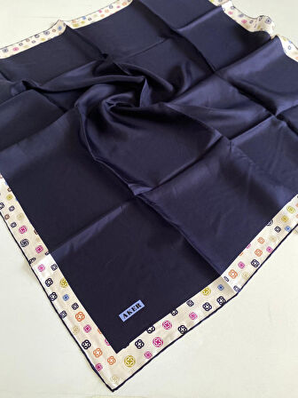 Aker Tivil İpek Eşarp 8738713-921 47463 Lacivert-Krem Monogram Desen