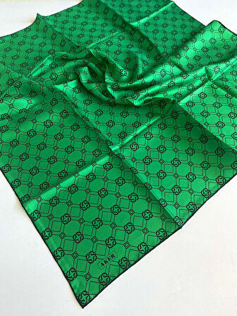 Aker Tivil İpek Eşarp 8686713-913 47483 Benetton Yeşil-Siyah Monogram Desen