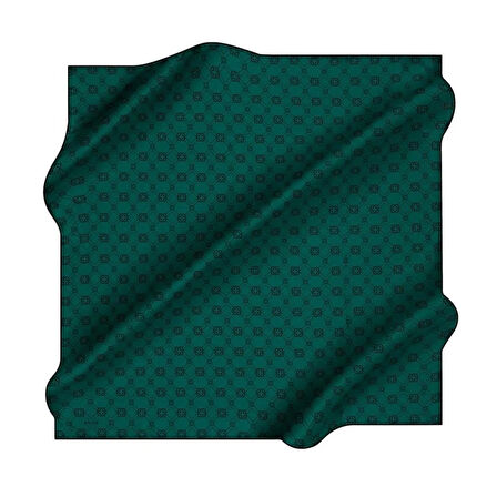 Aker Tivil İpek Eşarp 8686713-914 47485 Zümrüt Yeşil-Siyah Monogram Desen
