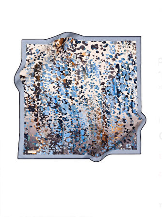 Aker Nostalji Sura Saf İpek Eşarp 8926701 - 323 Açık Mavi Gri Leopar Desen