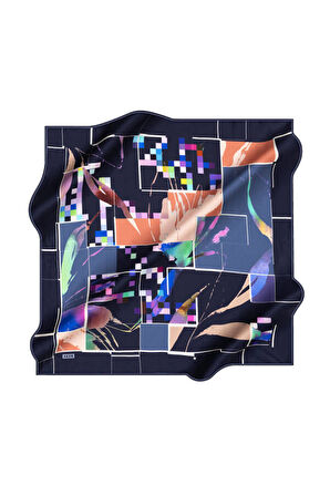 Geometrik Desenli İpek Krep Saten Eşarp - Sura - 8983701- 321