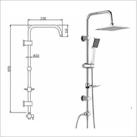 Tema Rain Quadro Sürgülü Banyo Duş Takımı Seti Paslanmaz Boru