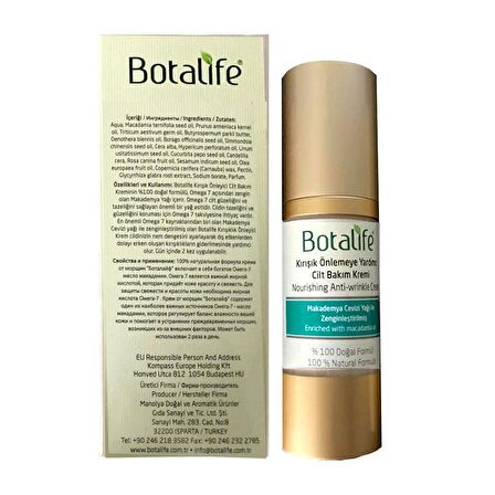 Botalife Doğal Kırışıklık Önleyici Kremi 30ml Saf Parabensiz Yüz