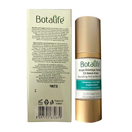 Botalife Doğal Kırışıklık Önleyici Kremi 30ml Saf Parabensiz Yüz