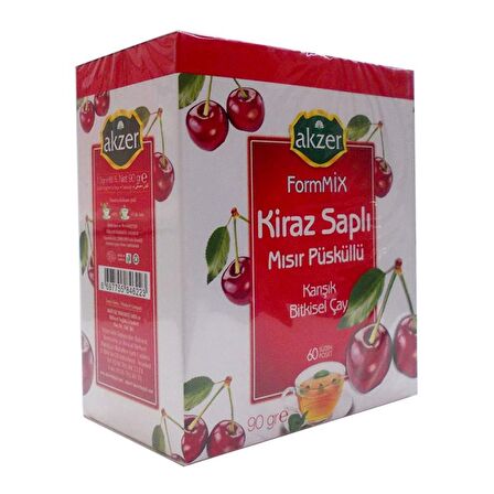 Akzer Kiraz Saplı Organik Bardak Poşet Bitki Çayı 90 gr 60'lı 