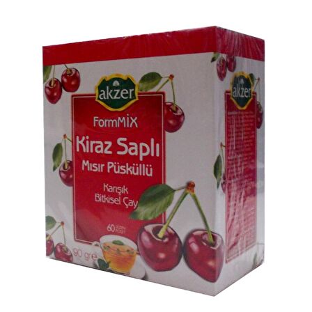 Akzer Kiraz Saplı Organik Bardak Poşet Bitki Çayı 90 gr 60'lı 