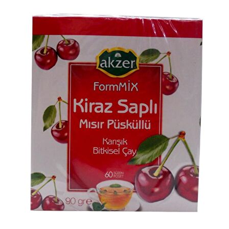 Akzer Kiraz Saplı Organik Bardak Poşet Bitki Çayı 90 gr 60'lı 