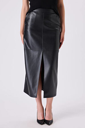 Fever Lara Yırtmaç Detaylı Kadın Deri Etek 342113013