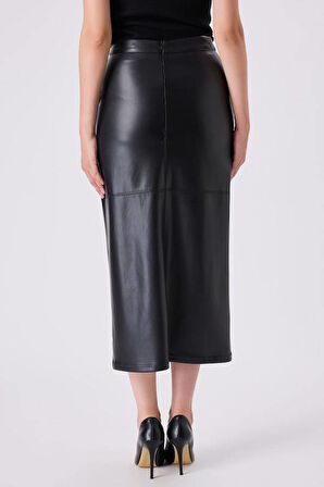 Fever Lara Yırtmaç Detaylı Kadın Deri Etek 342113013