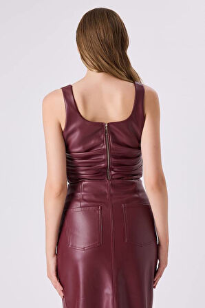 Fever Büzgülü Deri Kadın Crop Bluz 342114029