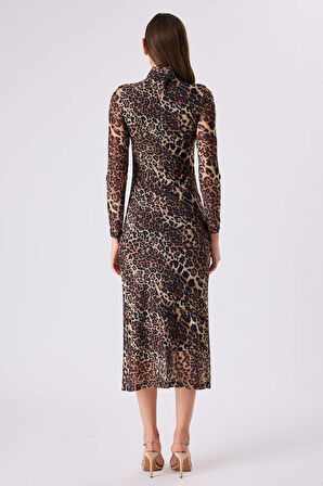 Fever Leopar Desenli Tül Kadın Elbise 342116009
