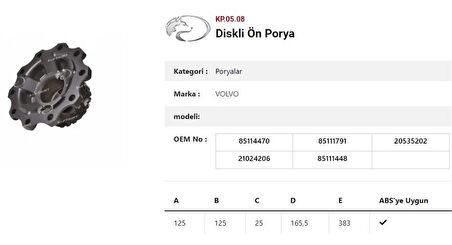 Daf Truck On Teker Poryası Renault C-K-T Seri 13> / Volvo Fm-Fmii-Fh Frezeli - Kurtsan Kp.05.08