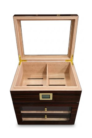 PremiumQuality Vitacura 4 Çekmeceli İçi Ledli Kahverengi Sedir Humidor Puro Kutusu TR9825
