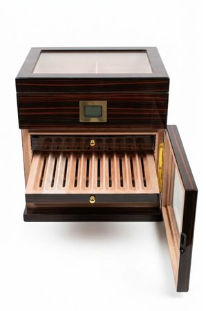 PremiumQuality Vitacura 4 Çekmeceli İçi Ledli Kahverengi Sedir Humidor Puro Kutusu TR9825